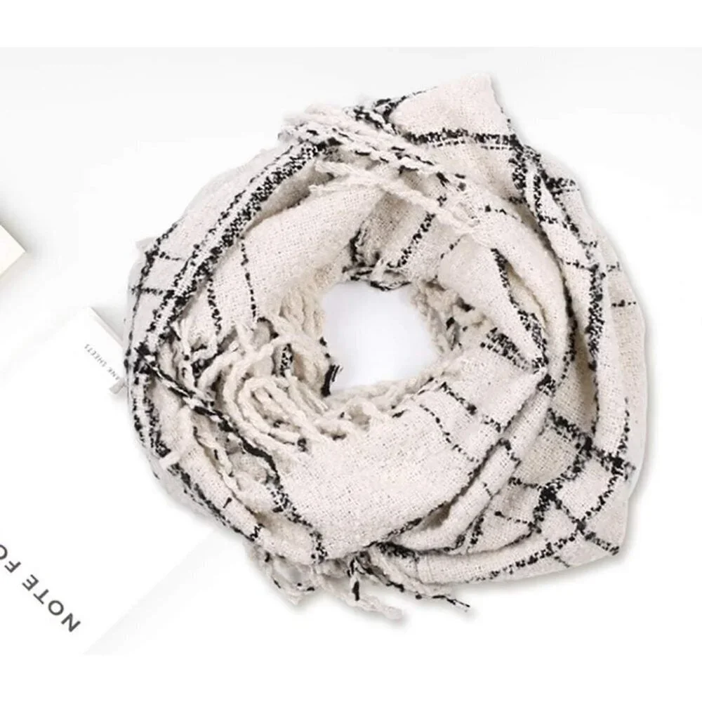 Women's  Ia-white Scarf Winter Double-Layer Neck Warmer Knit Fleece Lined Circle